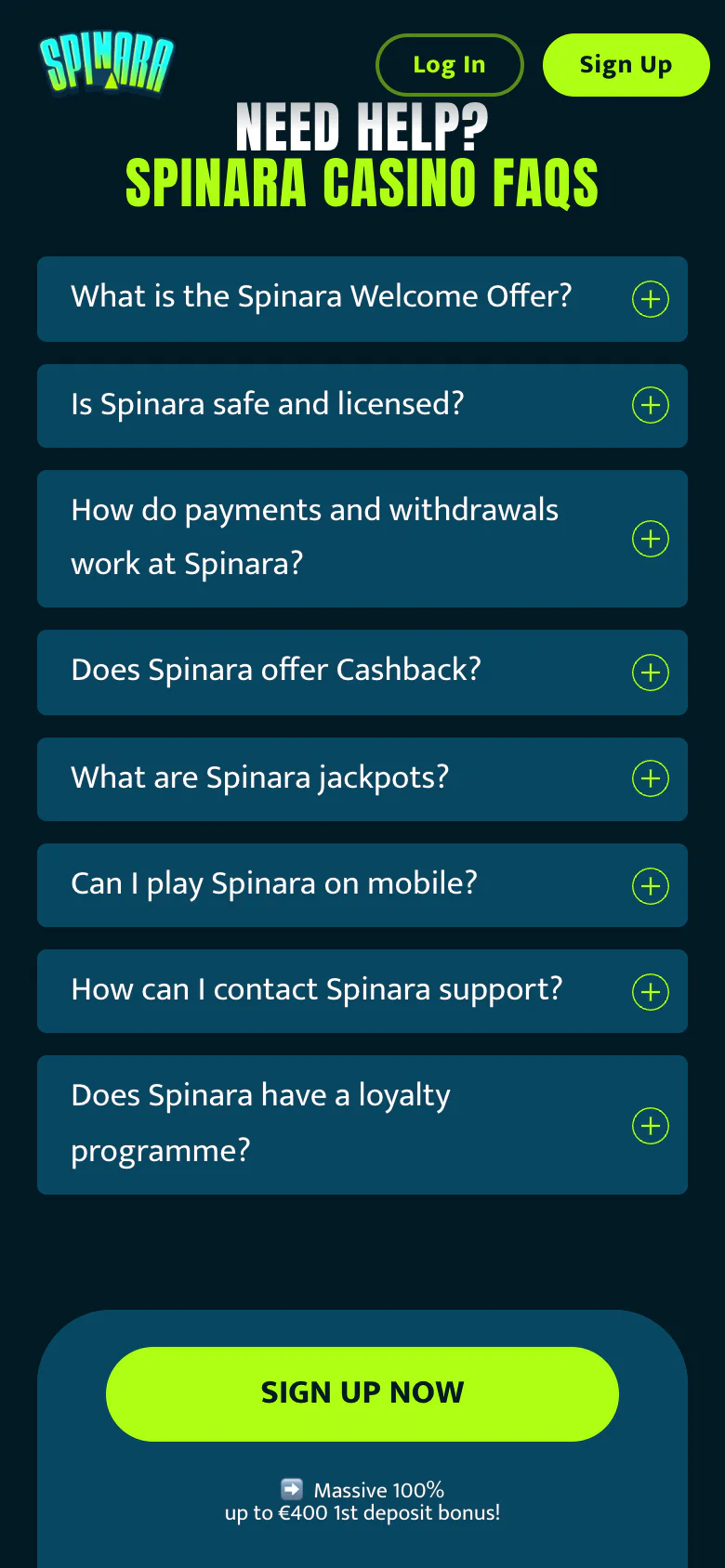 Spinara betaling og uttak på mobil