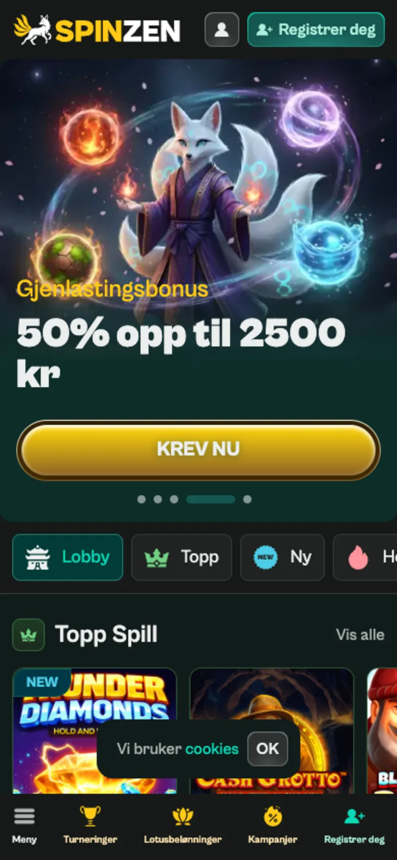 Spinzen spillobby på mobil