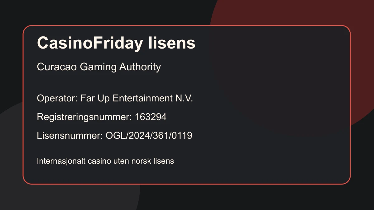 CasinoFriday lisens fra Curacao Gaming Authority