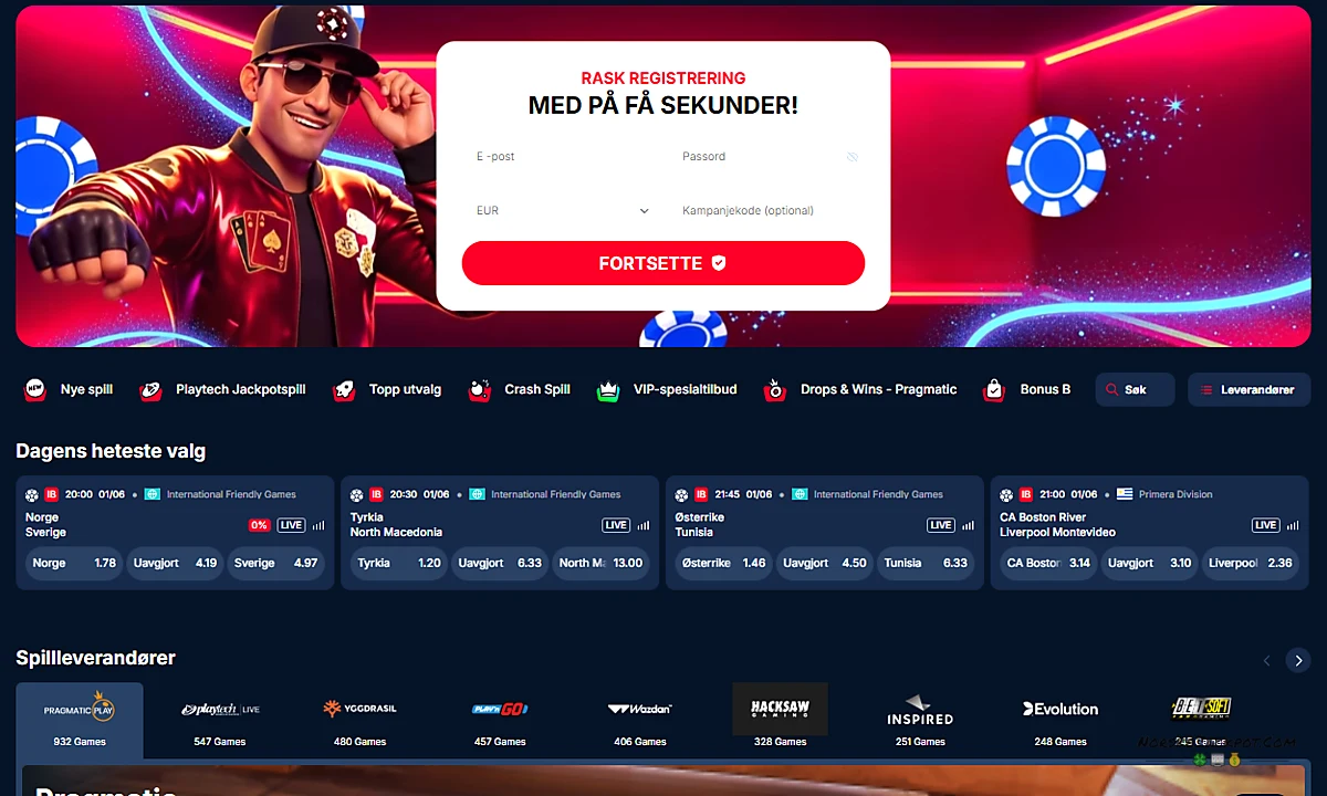 KudosBet casino med registrering og spillseksjoner