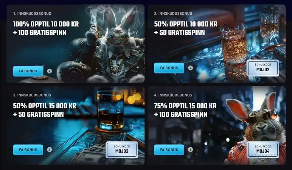 Playmojo velkomstpakke med fire innskuddsbonuser